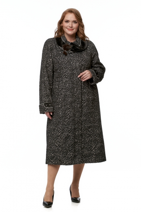 Женское пальто из текстиля с воротником, отделка искусственный мех 8017847